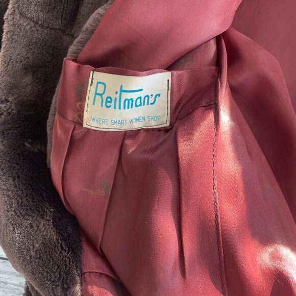 Vintage 1950s 60s MCM Chocolate Brown Faux Fur Teddy Coat - Picture 7 of 16